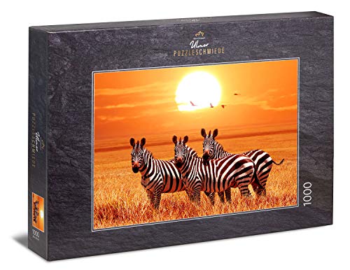 Ulmer Puzzleschmiede - Puzzle Bajo el Sol de África: Puzzle de 1000 Piezas - Un pequeño Grupo de cebras bajo el Sol en la Sabana de África