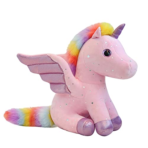 Unicornio de Peluche de Juguete Arco Iris Unicornio Ángel Pegaso Linda Almohada para Niños Niña Regalo de Cumpleaños 23CM (Rosa)