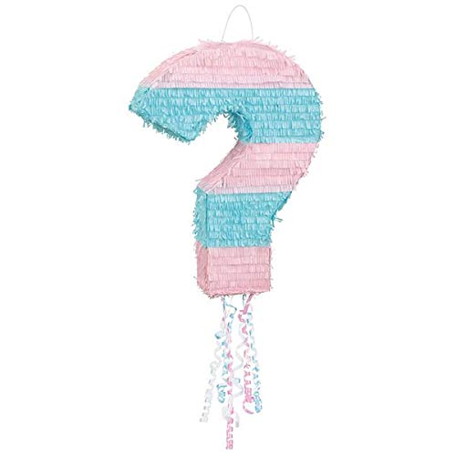Unique- Gender Reveal Question Mark Pinata | 1 Pc. Piñata con signo de interrogación de revelación de género | 1 pieza, Color azul (76092)