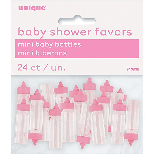 Unique Party - Juegos de Fiesta de Baby Shower - 2,5 cm - Biberón de Plástico Rosa - Paquete de 24 (13938)