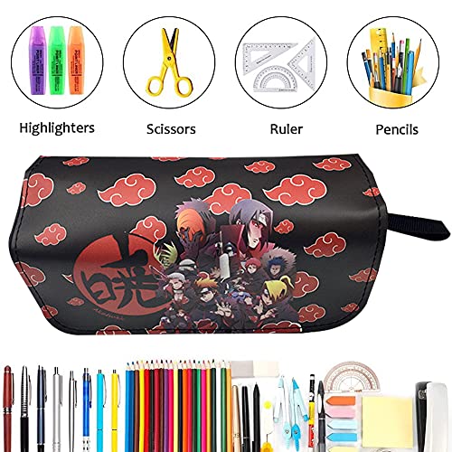 Uzumaki Estuche de Lápices Uzumaki Uzumaki Bolso de la Pluma Akatsuki Estuche para Lápices Diseño de Anime japonés Gran Capacidad Doble Capa Cremallera Negro Útiles Escolares para Hombres y Mujeres