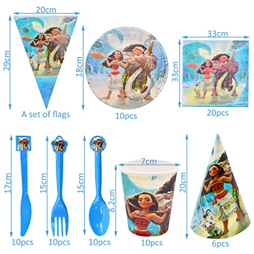 Vajilla de Fiesta Cumpleaños Decoración simyron 78PCS Moana Party Supplies de Mesa de Cumpleaños, Platos de Papel, Servilletas, Vasos, Set de Suministros para Fiesta de Cumpleaños