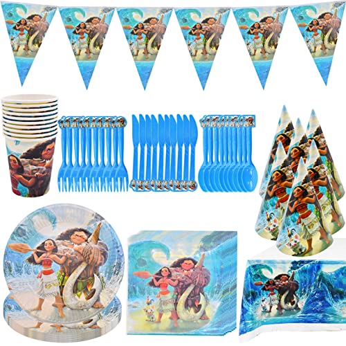 Vajilla de Fiesta Cumpleaños Decoración simyron 78PCS Moana Party Supplies de Mesa de Cumpleaños, Platos de Papel, Servilletas, Vasos, Set de Suministros para Fiesta de Cumpleaños