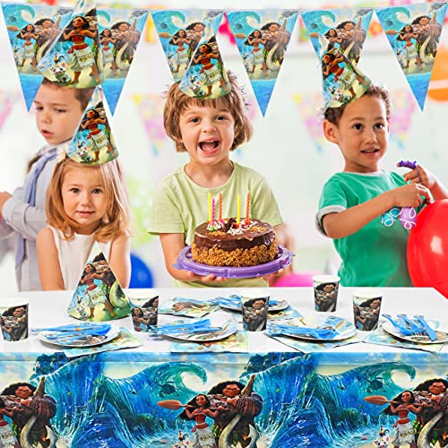 Vajilla de Fiesta Cumpleaños Decoración simyron 78PCS Moana Party Supplies de Mesa de Cumpleaños, Platos de Papel, Servilletas, Vasos, Set de Suministros para Fiesta de Cumpleaños