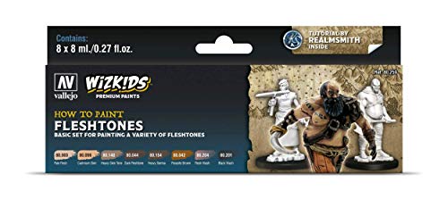 Vallejo- Farb-Set WizKids Fleshtones, 8 x 8 ml Juego de Pintura Modelo, Multicolor, 8 ml (Pack of 8) (214967)