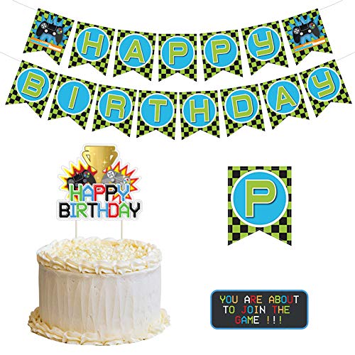 Video game party decoration set, gamepad balloon hanging decoration children happy birthday banner