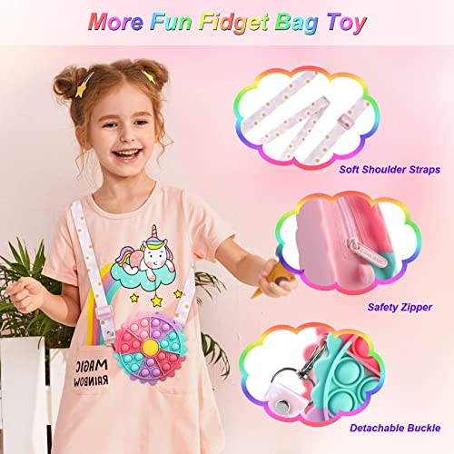 Vofolen Pop Bolso It Fidget Toy, Bolso Pop Push It, 2 en 1 Push Pop Bubble Bolso de Hombro de Juguetes Sensoriales Antiestrés con Bandolera de Longitud Ajustable para Niños y Adultos - Girasol