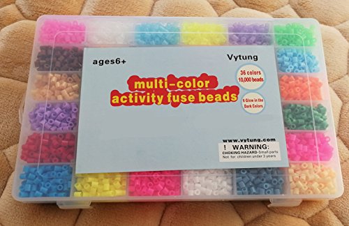 vytung Lote de 10000 Abalorios,36 Color(6 Brillar en Oscuridad) de los Granos DIY de Perler Caja de fusibles Conjunto de Perlas de Hama Beads(36colors 10000beads Refill Pack)