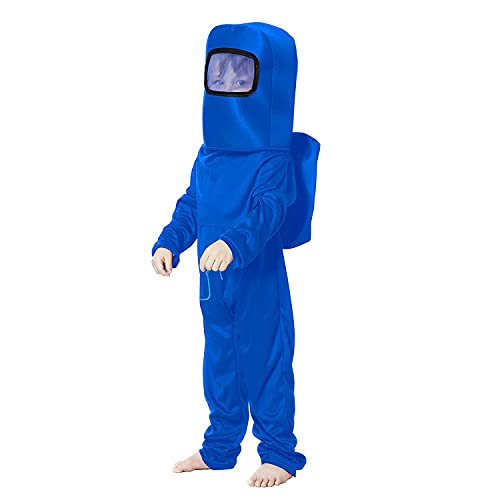 Waslary - Disfraz infantil de astronauta, mono con mochila, máscara, para niños, Halloween, cosplay, carnaval, fiesta de cumpleaños, color azul, talla M