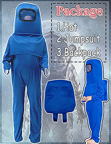 Waslary - Disfraz infantil de astronauta, mono con mochila, máscara, para niños, Halloween, cosplay, carnaval, fiesta de cumpleaños, color azul, talla M