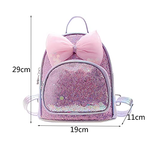 WEIBM Mochila de lentejuelas con lazo y mochilas escolares rosadas para niñas pequeñas a la moda para niños