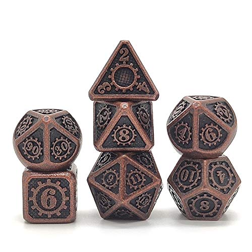 wenjuersty Juego de 7 dados de metal estilo Steampunk Dice metálico DND D & D con caja de metal gratis