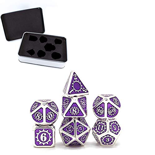 wenjuersty Juego de 7 dados de metal estilo Steampunk Dice metálico DND D & D con caja de metal gratis