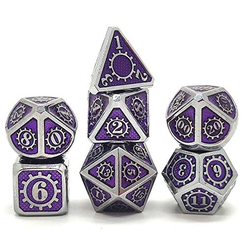 wenjuersty Juego de 7 dados de metal estilo Steampunk Dice metálico DND D & D con caja de metal gratis