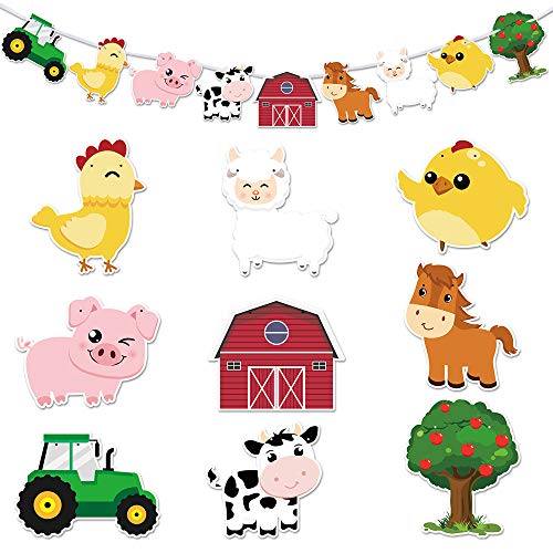 WERNNSAI Pancartas de Cumpleaños de Animales de Granja - Happy Birthday Banderas con Guirnalda de Empavesado de Corral de Tractor para Niños Niñas Suministros de Decoraciones para Fiestas