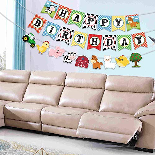 WERNNSAI Pancartas de Cumpleaños de Animales de Granja - Happy Birthday Banderas con Guirnalda de Empavesado de Corral de Tractor para Niños Niñas Suministros de Decoraciones para Fiestas