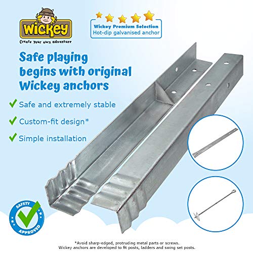 WICKEY anclaje de sujeción conjunto 10 pieza Ancla de tierra + WICKEY 250x250cm protector de 3W de arena para torre de juegos, torre de escalada, zanco casa y casa del árbol