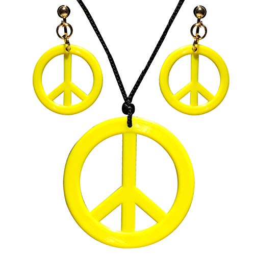 WIDMANN 53283 - Conjunto de Collar y Pendientes de Hippie, Color Amarillo, Flower Power, Paz, niña de Las Flores, Disfraz, Fiesta temática, Carnaval