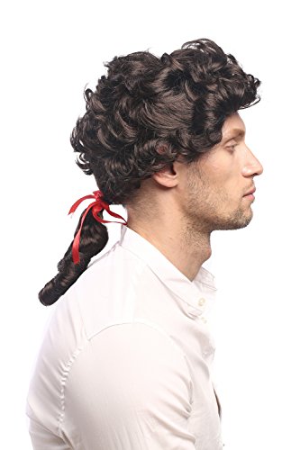 WIG ME UP- 7057-P2 Peluca Hombres Carnaval Barroco Poeta Casanova Noble Trenza Moreno marrón Oscuro