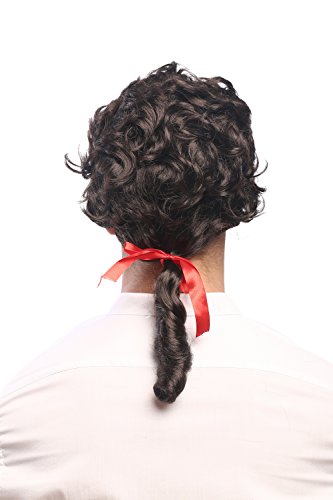 WIG ME UP- 7057-P2 Peluca Hombres Carnaval Barroco Poeta Casanova Noble Trenza Moreno marrón Oscuro