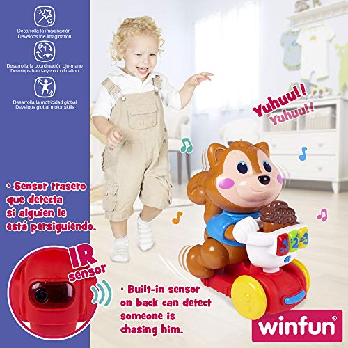 winfun - Ardilla musical interactiva con movimiento, Moto con luz y sonidos, Juguete musical para bebés gateo, Juguetes bebes 1 año, Tacata bebe, Andador bebes, Primera Infancia, Winfun