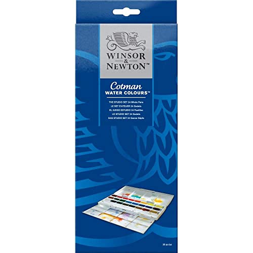 Winsor & Newton acuarela Cotman - Caja de acuarela Studio - set de 24 godets, colores surtidos