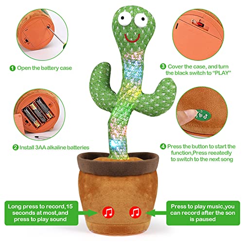 WolinTek uguete De Peluche De Cactus Bailarin, Juguete De Cactus Bailando con 120 Canciones En Inglés, Electrónico De Cactus ,Cantando Y Grabación Juguetes De Educación Temprana