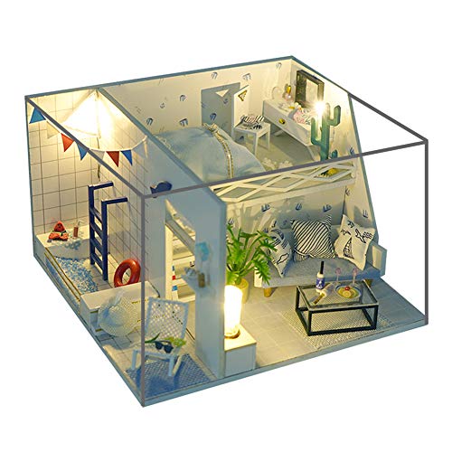 WonDerfulC 3D Casa de muñecas en miniatura Juego de juguetes de madera Casa modelo en miniatura con cubierta antipolvo Regalo del día de la madre (horario de verano)