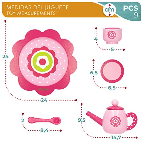 WOOMAX - Juego de té infantil madera, Vajilla café juguete, Juego café infantil, Accesorios cocina juguete, Tetera madera, Bandeja Taza Infantil Cocina, Juguetes niños 3 años (46478)