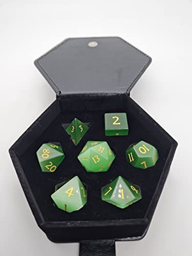 World of Dice - Edición de ojo de gato - Elegante juego de dados de piedra preciosa auténtica, juego de 7 dados para RPG, pluma y papel, DND, DSA, D4 hasta D20.