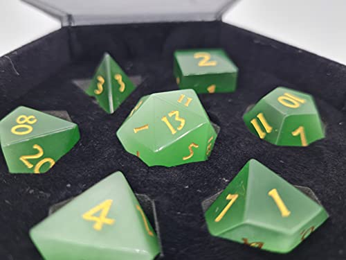 World of Dice - Edición de ojo de gato - Elegante juego de dados de piedra preciosa auténtica, juego de 7 dados para RPG, pluma y papel, DND, DSA, D4 hasta D20.