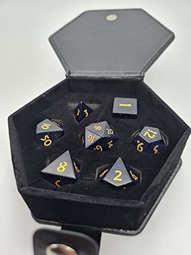 World of Dice - Edición de ojo de gato - Elegante juego de dados de piedra preciosa auténtica, juego de 7 dados para RPG, pluma y papel, DND, DSA, D4 hasta D20.