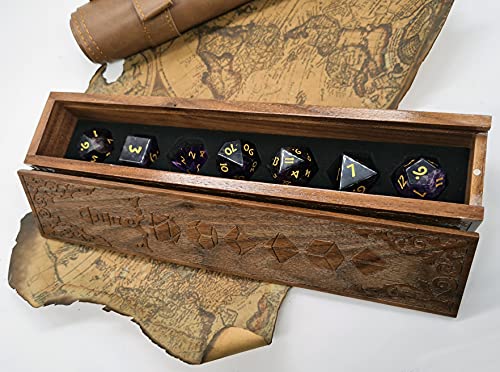 World of Dice - Edición de ojo de tigre - Elegante juego de dados de piedra preciosa auténtica, juego de 7 dados para RPG, pluma y papel, DND, DSA, D4 hasta D20.