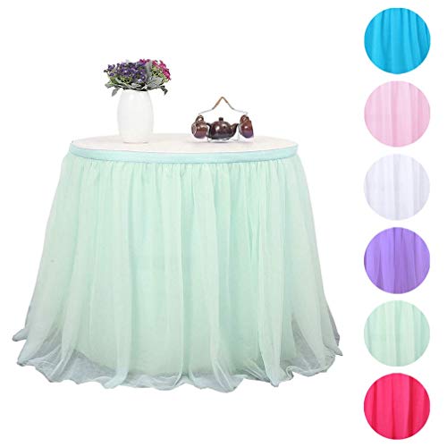 Xiang Ru TuTu Falda de mesa de tul con gancho y lazo para baby shower, princesa, cumpleaños, boda, verde menta, L 9 x H 30 pulgadas