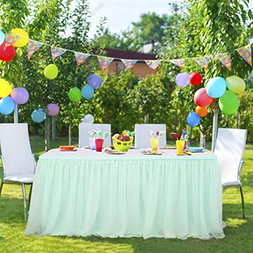 Xiang Ru TuTu Falda de mesa de tul con gancho y lazo para baby shower, princesa, cumpleaños, boda, verde menta, L 9 x H 30 pulgadas