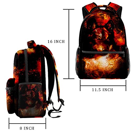 XiangHeFu Mochila escolar para niñas niño caminata al aire libre bolsa de viaje mochila Lobo espacial Mochila estampada