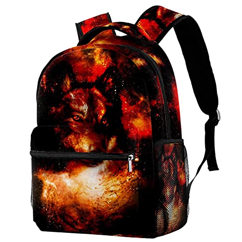 XiangHeFu Mochila escolar para niñas niño caminata al aire libre bolsa de viaje mochila Lobo espacial Mochila estampada