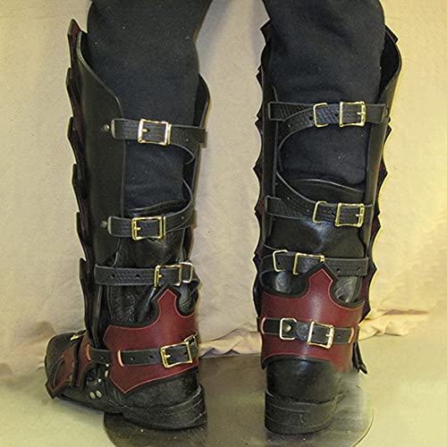 YAFEE 2 Uds.Zapatos De Caballero Medievales Botas Cubierta Cuero Gótico Armadura De Pierna Grebas Medias Capas Polaina Protector De Pierna De Tiro con Arco Vikingo para Accesorios De Cosplay,Negro