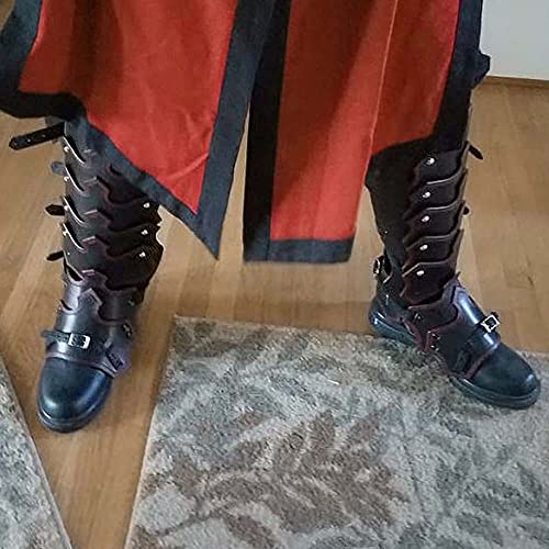 YAFEE 2 Uds.Zapatos De Caballero Medievales Botas Cubierta Cuero Gótico Armadura De Pierna Grebas Medias Capas Polaina Protector De Pierna De Tiro con Arco Vikingo para Accesorios De Cosplay,Negro