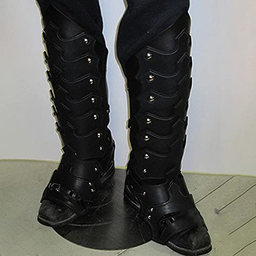 YAFEE 2 Uds.Zapatos De Caballero Medievales Botas Cubierta Cuero Gótico Armadura De Pierna Grebas Medias Capas Polaina Protector De Pierna De Tiro con Arco Vikingo para Accesorios De Cosplay,Negro