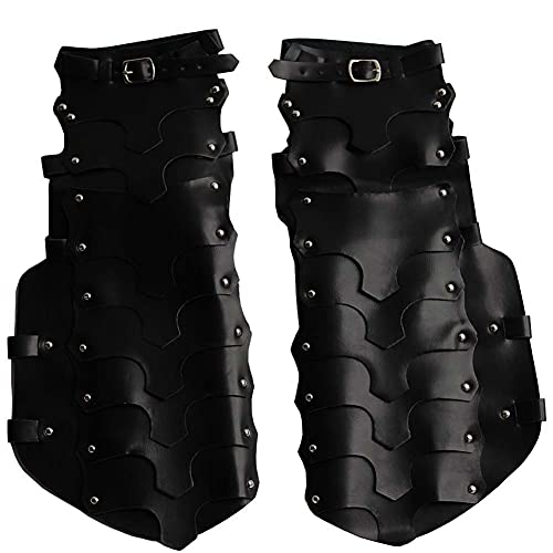 YAFEE 2 Uds.Zapatos De Caballero Medievales Botas Cubierta Cuero Gótico Armadura De Pierna Grebas Medias Capas Polaina Protector De Pierna De Tiro con Arco Vikingo para Accesorios De Cosplay,Negro