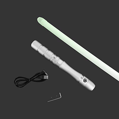 YDD GENIUS Lightsable Jedi Sith Hilt de aluminio 16 colores que cambian la luz LED Sable Soporte pesado Duelo para adultos (empuñadura plateada RGB Blade)