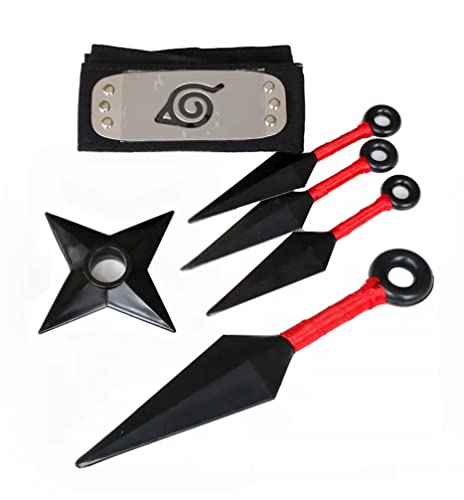 YIDAOGUANG Accesorios de Cosplay Ninja - Juguetes de plástico - Ninja Kunai 1 Diadema, 1 dardo Estrella, 3 Kunai, 1 Kunai Grande, Accesorios de Disfraces Cosplay, Disfraz de Ninja de Juguete