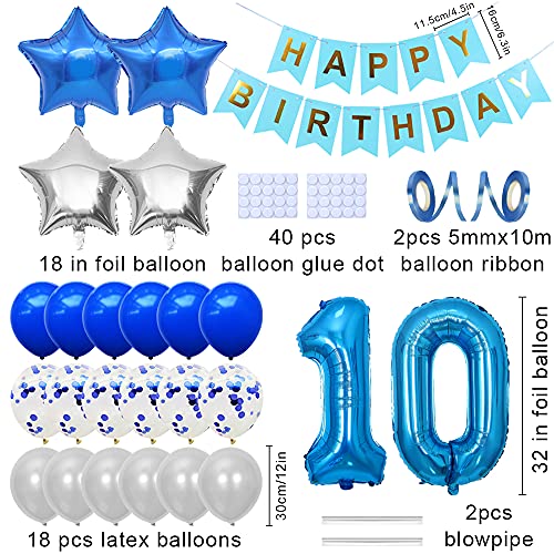 Yijunmca 31 globos para fiesta de 10 cumpleaños, decoración de globos con número 10, globo de helio y látex, color azul