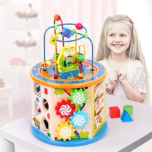 YLiansong-home Actividad Cube Bead Maze Bead Maze Shape Sorter Educational Development Toy Regalo para niños Cubo de Actividad de Madera (Color : Multi-Colored, Size : One Size)