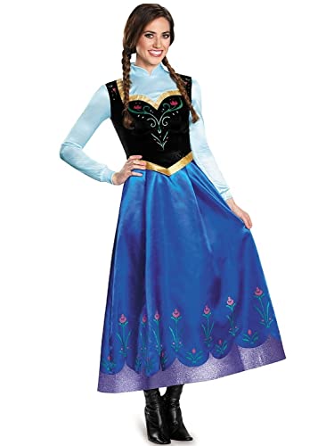 YOSICIL Disfraz Princesa Ana Mujer Vestido Frozen Ana con Rosa Capa Holloween Cosplay Carnaval Naidad Fiesta Cumpleaños, BordadoAzul L