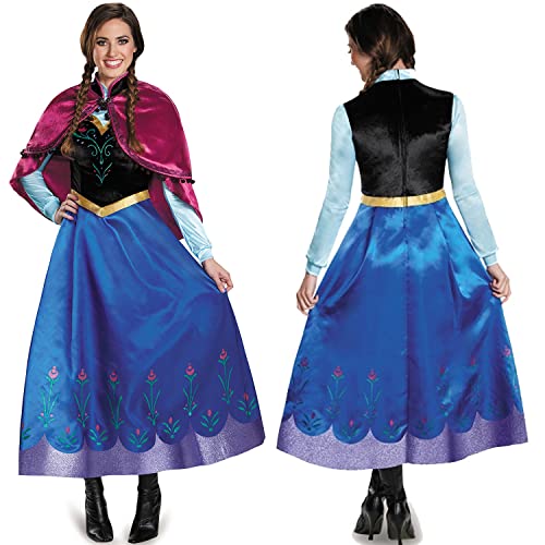 YOSICIL Disfraz Princesa Ana Mujer Vestido Frozen Ana con Rosa Capa Holloween Cosplay Carnaval Naidad Fiesta Cumpleaños, BordadoAzul L