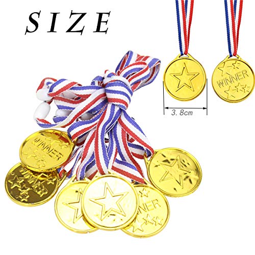 YuChiSX 24 Piezas de trofeos de medallas Set,12 x Mini Trofeo de plástico de Oro,12 x medallas ganadoras para Favores Adornos de Fiesta