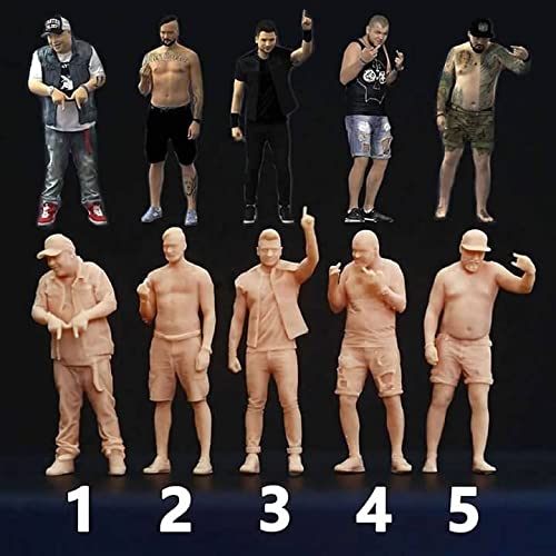 ZEDACA (5 PCS) 1:43 Figura Beckon Saludo Hombre Tatuajes Modelo Miniatura Mesa de arena Escena de villano Necesita ser coloreado por ti mismo