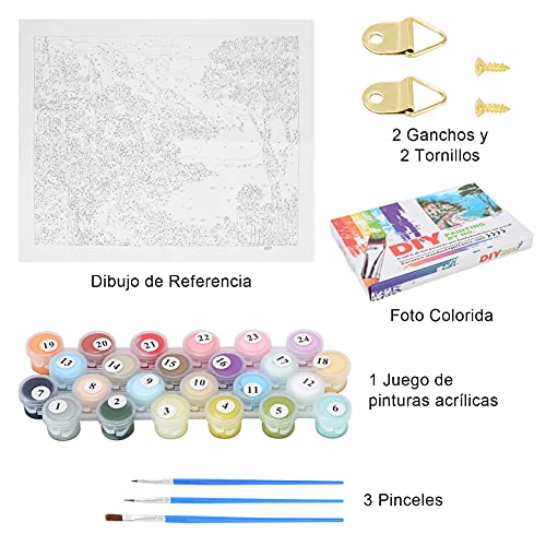 ZITFRI Pintar por Numeros Adultos DIY Pintura por Numeros, Cuadros para Pintar por Numeros Kit con Pinceles y Pinturas Acrilicos, Lienzos para Pintar Pinturas Decoraciones Hogar Regalos para Mayores